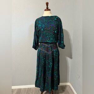 R.E.O. Originals Vintage Multicolored Long Sleeves Round Neck Midi Dress Size 14